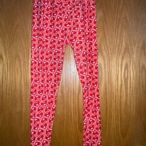 LuLaRoe Kids Pink and White Heart Leggings